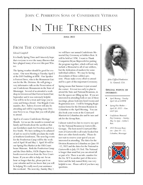First page of the April 2022 newsletter