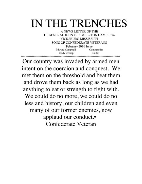 First page of the Feb 2016 newsletter