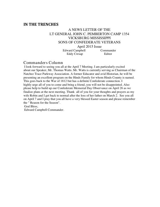First page of the Apr 2015 newsletter
