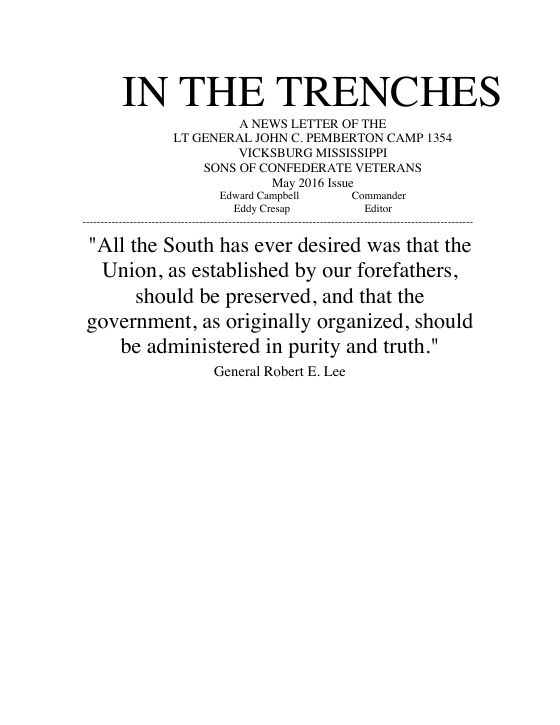 First page of the May 2016 newsletter