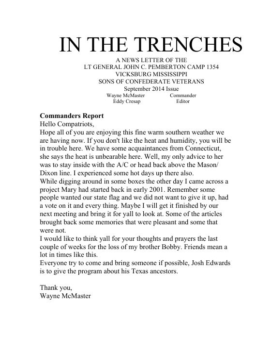First page of the Sep 2014 newsletter