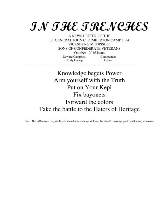 First page of the Oct 2016 newsletter