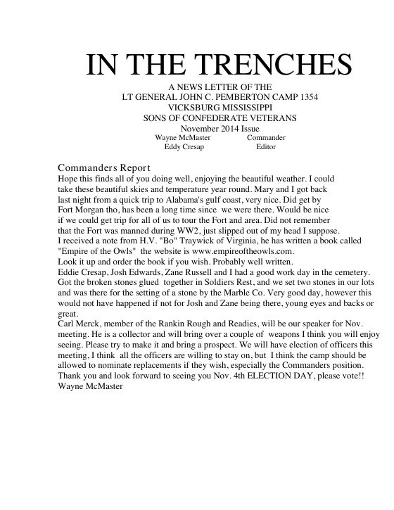First page of the Nov 2014 newsletter
