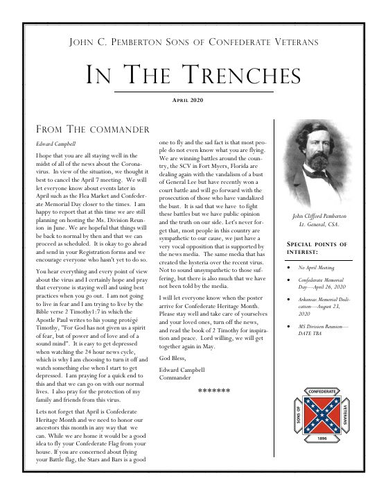 First page of the April 2020 newsletter