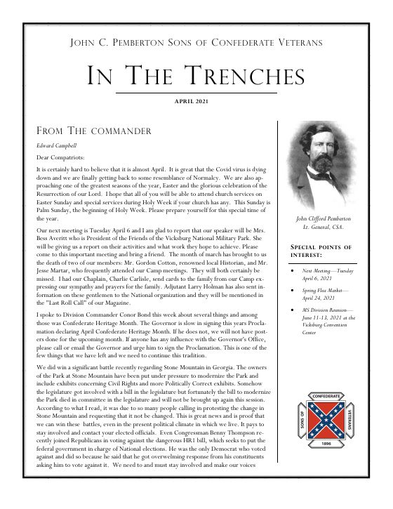 First page of the April 2021 newsletter