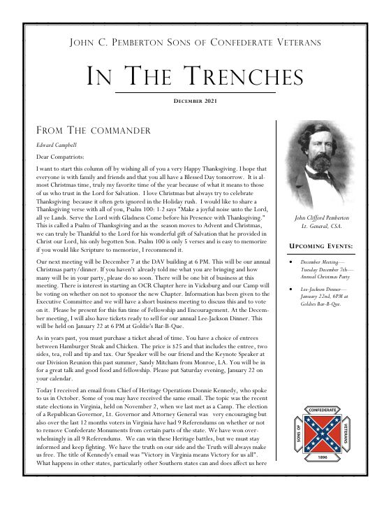 First page of the December 2021 newsletter