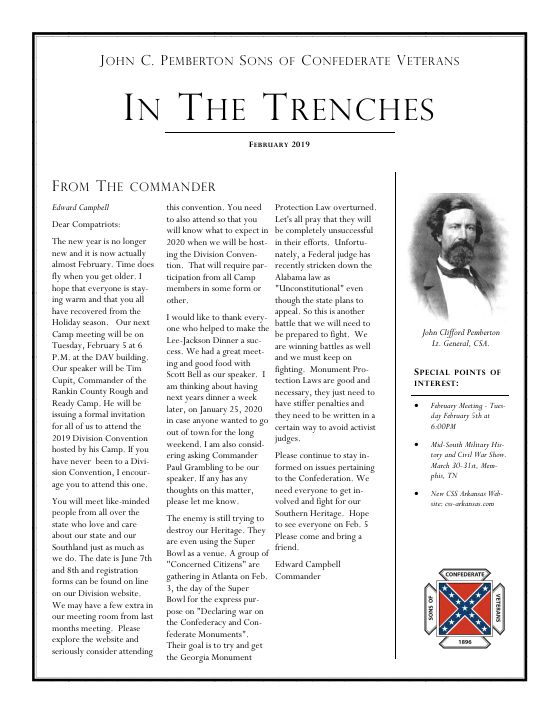 First page of the February 2019 newsletter
