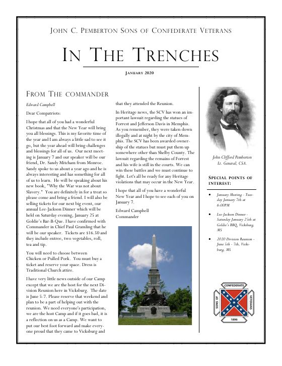 First page of the January 2020 newsletter