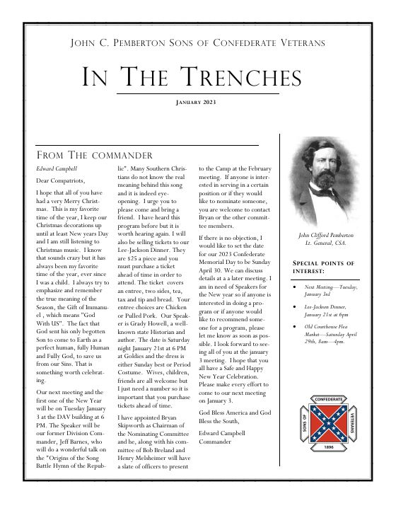 First page of the January 2023 newsletter