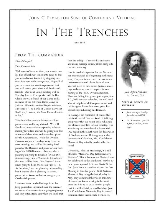 First page of the June 2019 newsletter