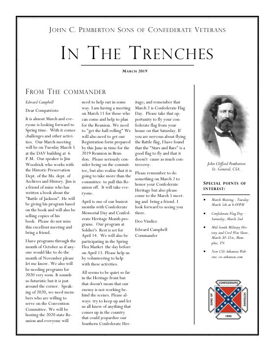 First page of the March 2019 newsletter
