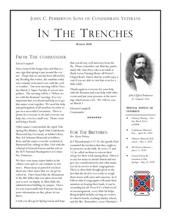 First page of the March 2020 newsletter