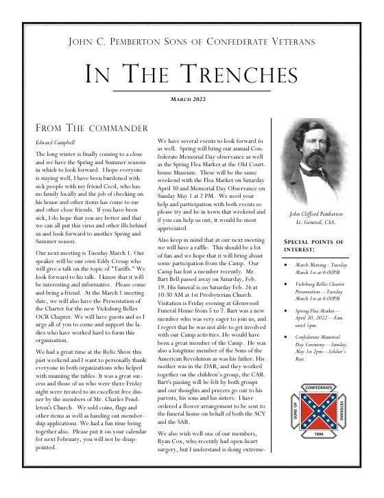 First page of the March 2022 newsletter