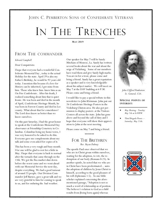 First page of the May 2019 newsletter