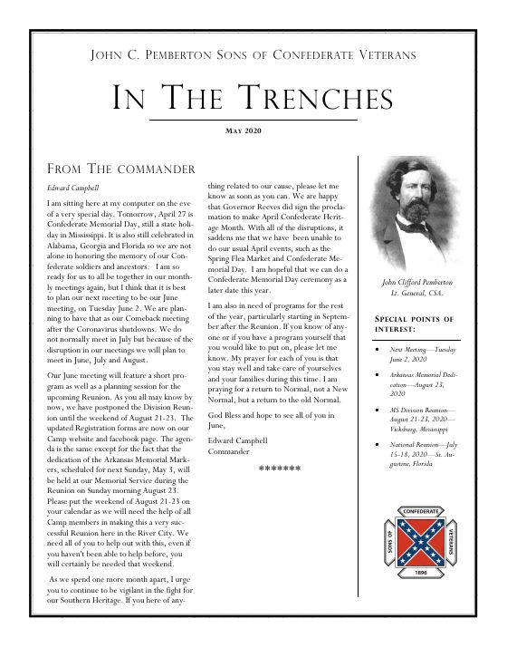 First page of the May 2020 newsletter
