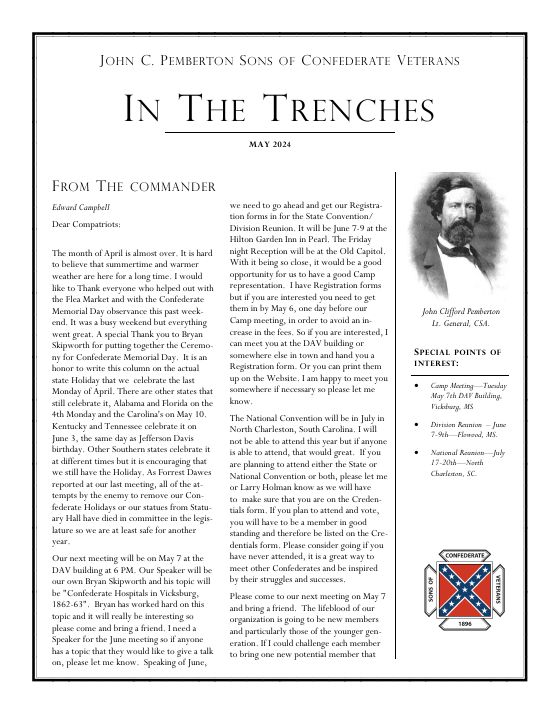 First page of the May 2024 newsletter