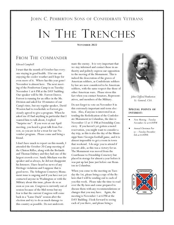 First page of the November 2022 newsletter