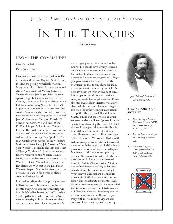 First page of the November 2023 newsletter