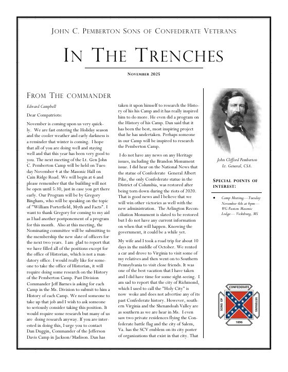 First page of the November 2025 newsletter