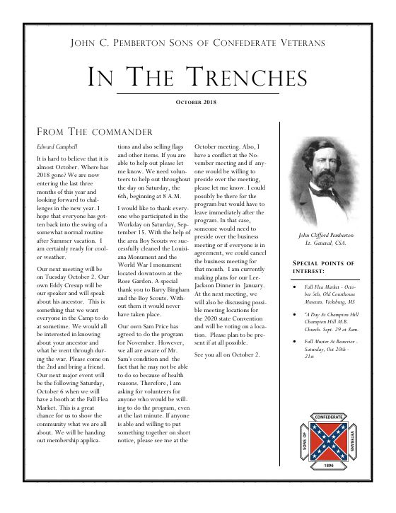 First page of the October 2018 newsletter