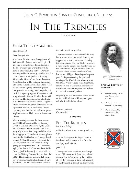 First page of the October 2019 newsletter