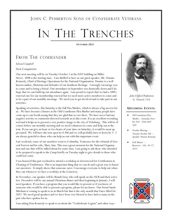 First page of the October 2021 newsletter
