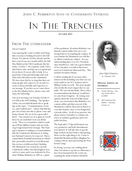 First page of the October 2022 newsletter