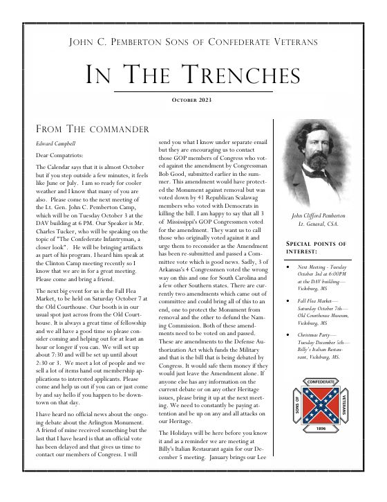 First page of the October 2023 newsletter