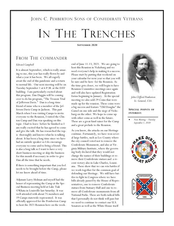 First page of the September 2020 newsletter