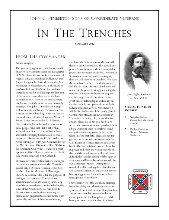 First page of the September 2022 newsletter